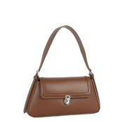Vegan Leather Push Lock Flap Shoulder Baguette Bag