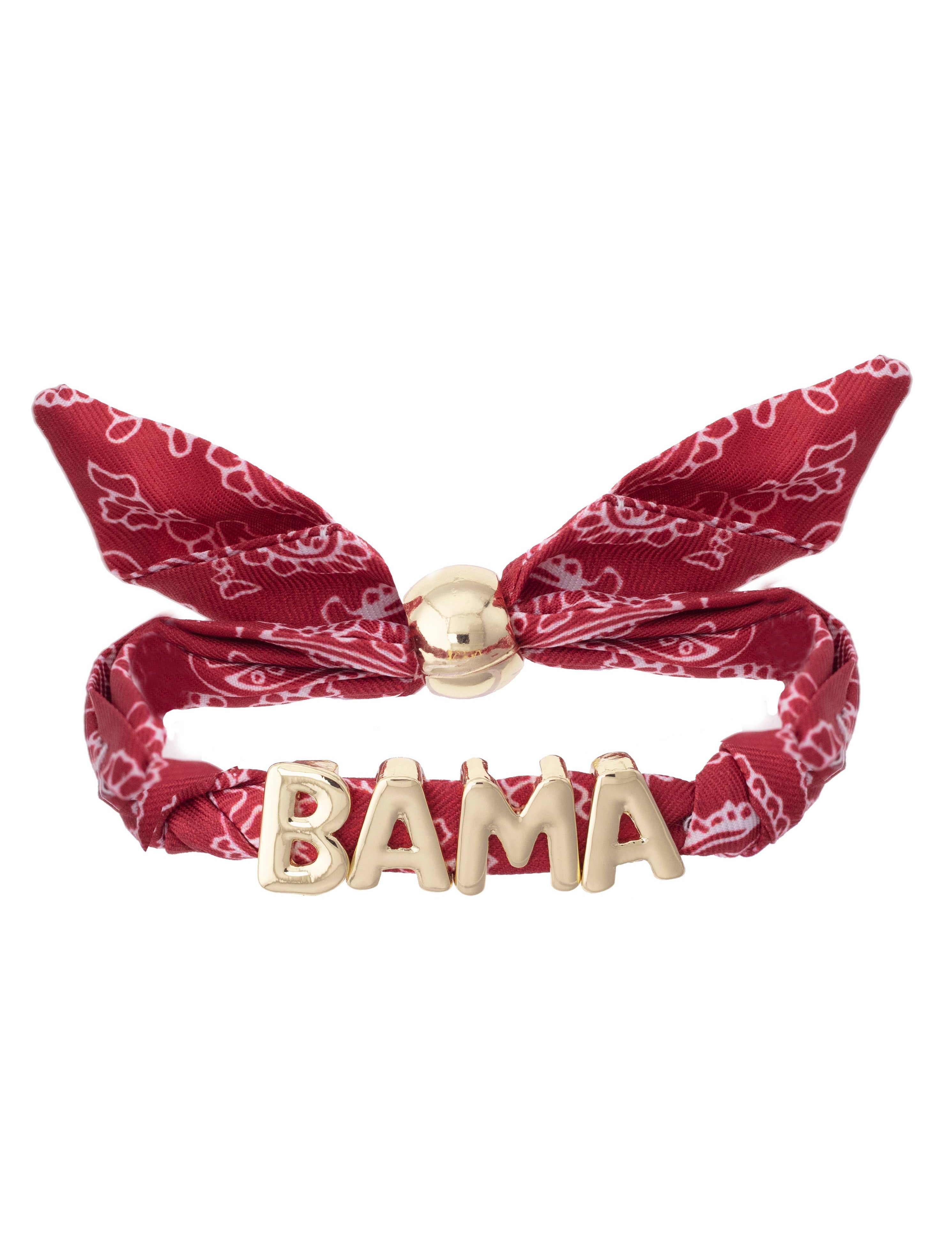 Alabama Crimson Tide Bandana Slider Bracelet — reads BAMA across the front and adjustable slider bead for a customized fit