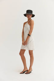 White Linen Stitch Mini Dress