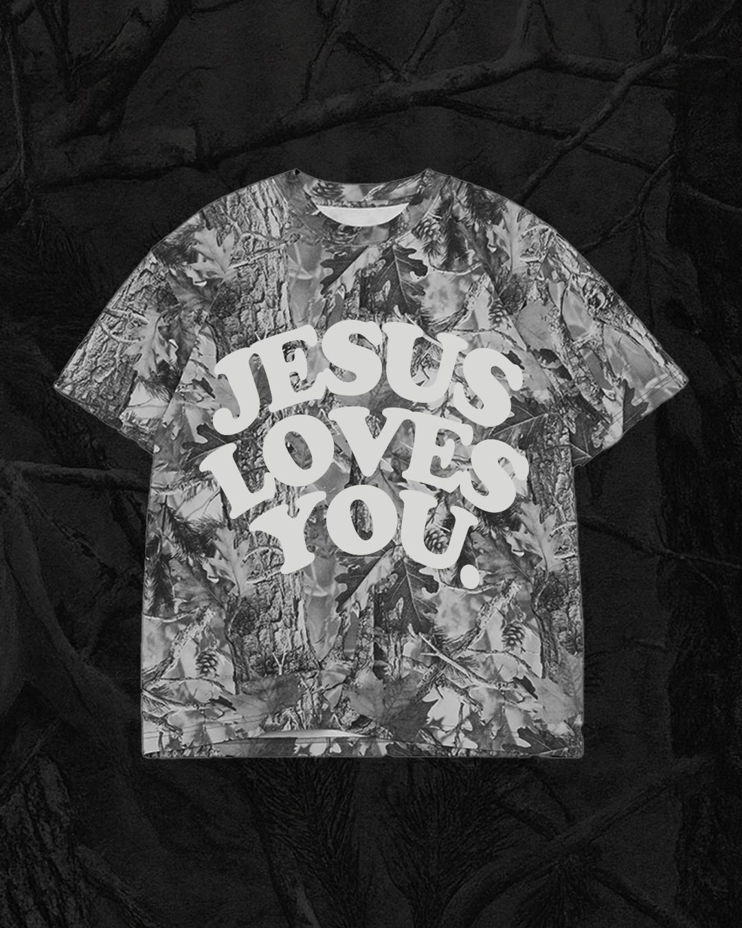 Dark Camo Jesus Loves You Tee