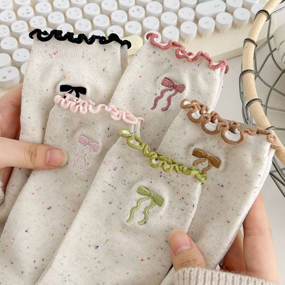 Ruffle Bows Embroidered Socks