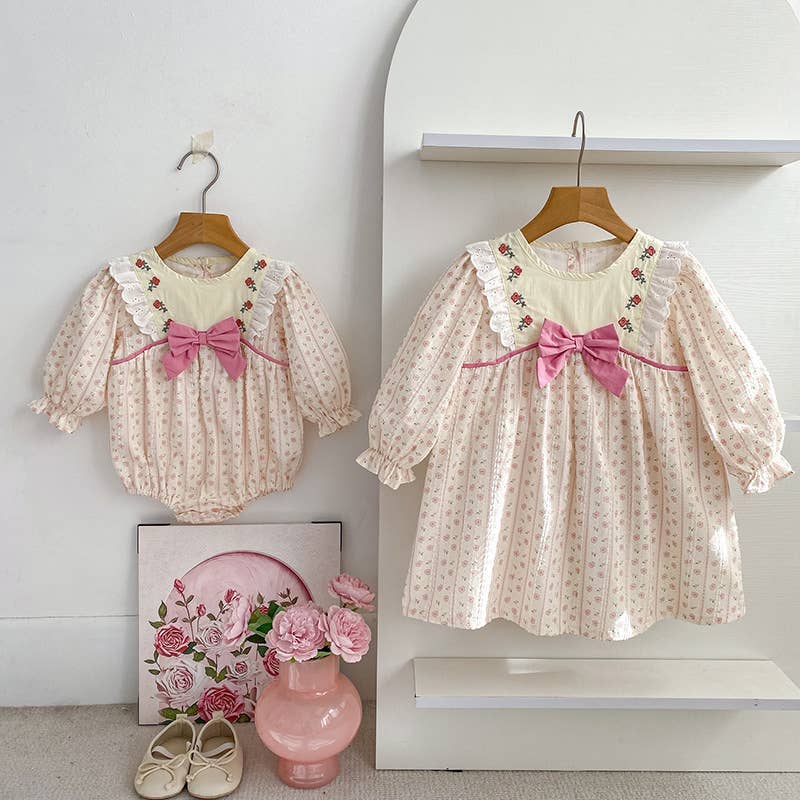 Pink Floral Embroidered Baby Dress & Romper
