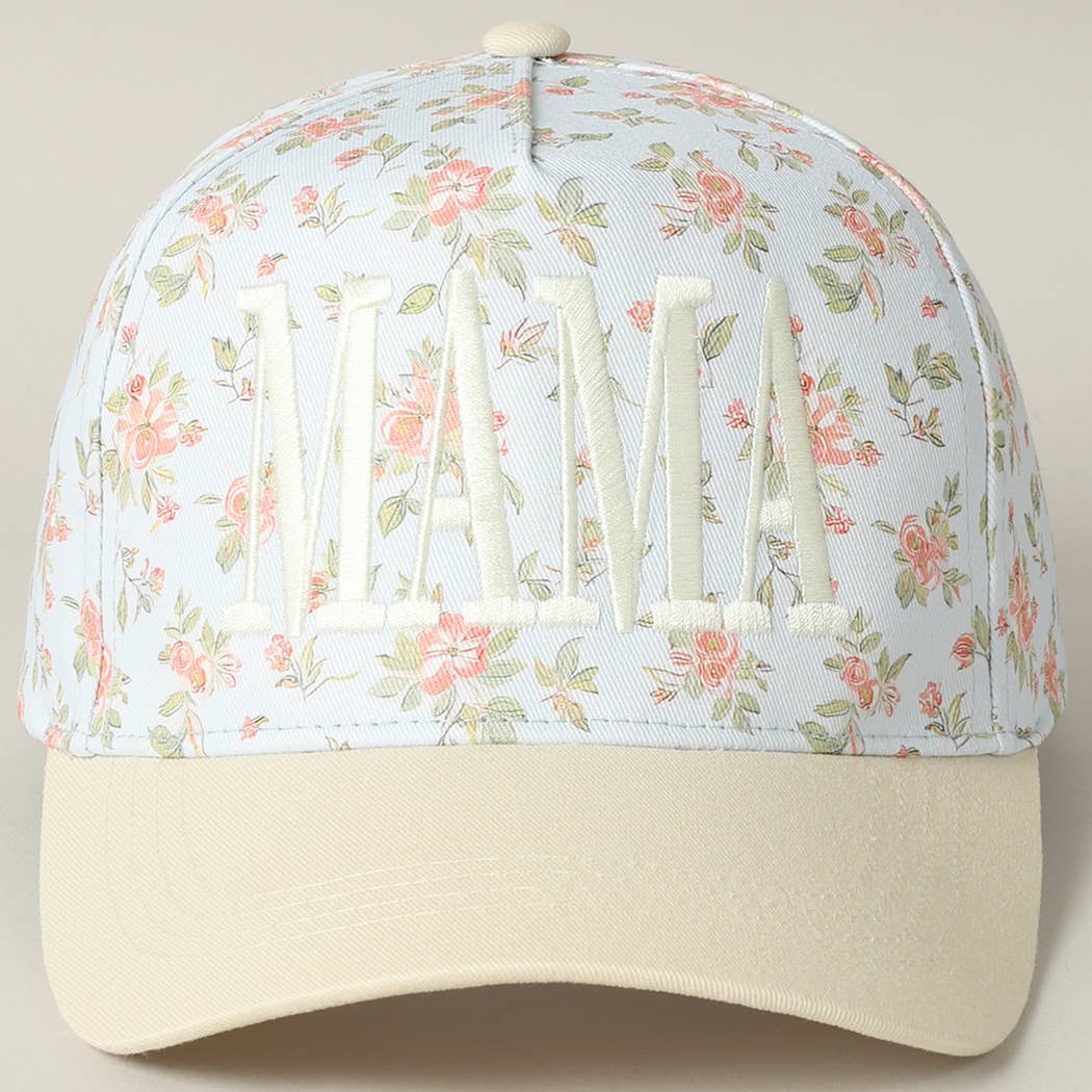 Mama Blue & White Embroidered Flower Hat