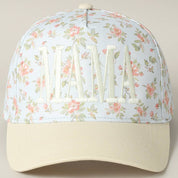 Mama Blue & Beige Embroidered Flower Hat