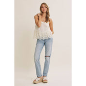 White Embroidered Floral Lace Top