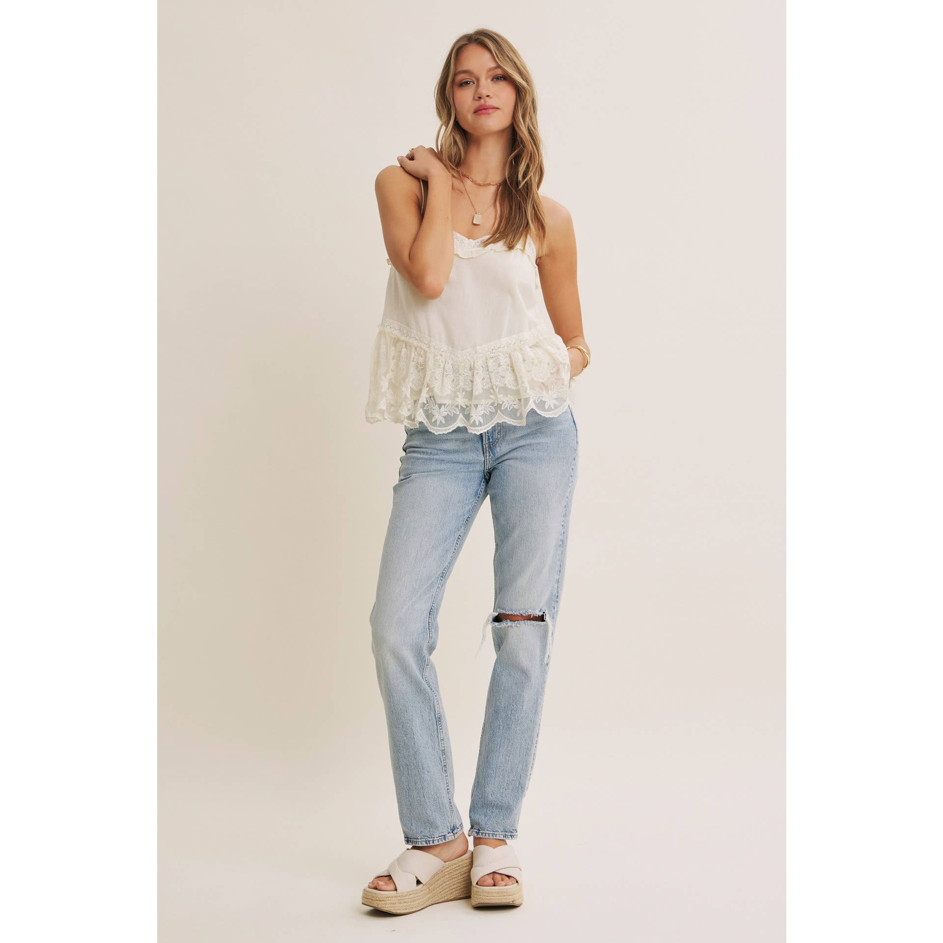 White Embroidered Floral Lace Top