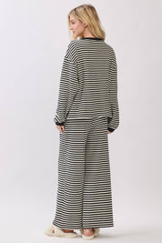 Striped Button Henley Brushed Lounge Set