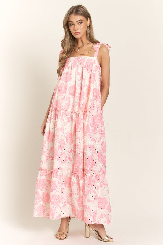 Pink Floral Tie Strap Dress