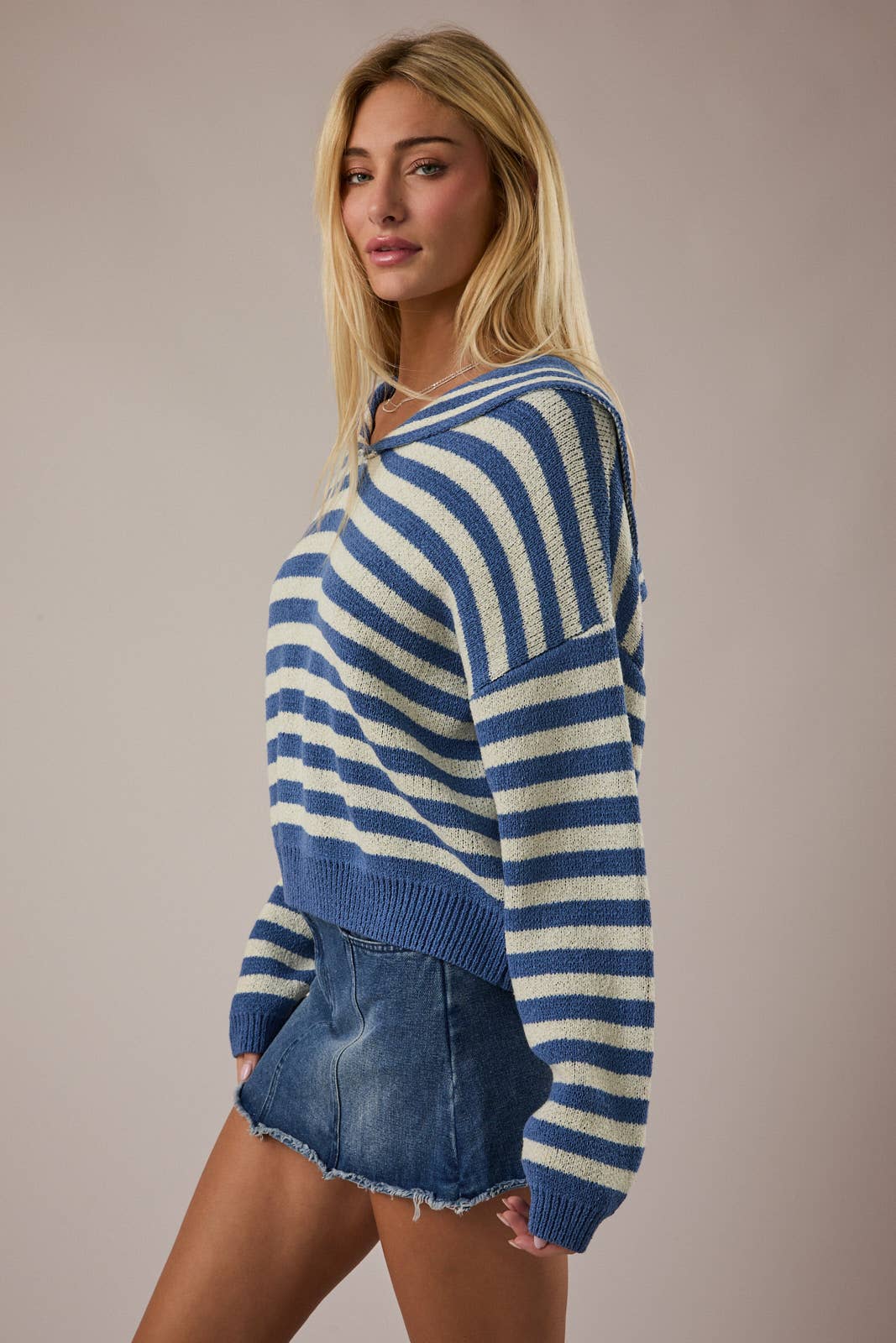 Blue Sailor Collar Stripe Sweater