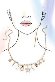 CHARM PERAL NECKLACE-SEASHELL STARFISH CRAB FISH | 80N91704