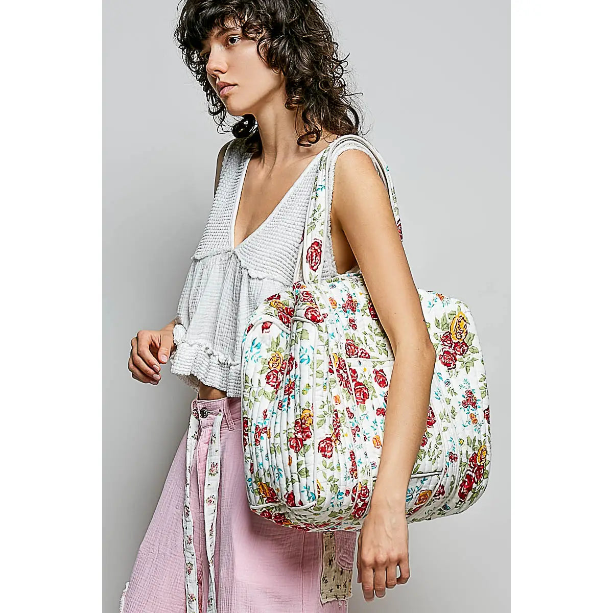 White Quilted Weekender Tote Bag