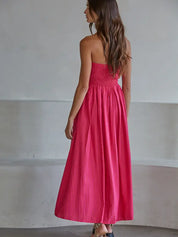 Pink Striped Strapless Flare Maxi Dress