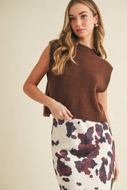 Brown Knit Ribbed Detail Open Back Top