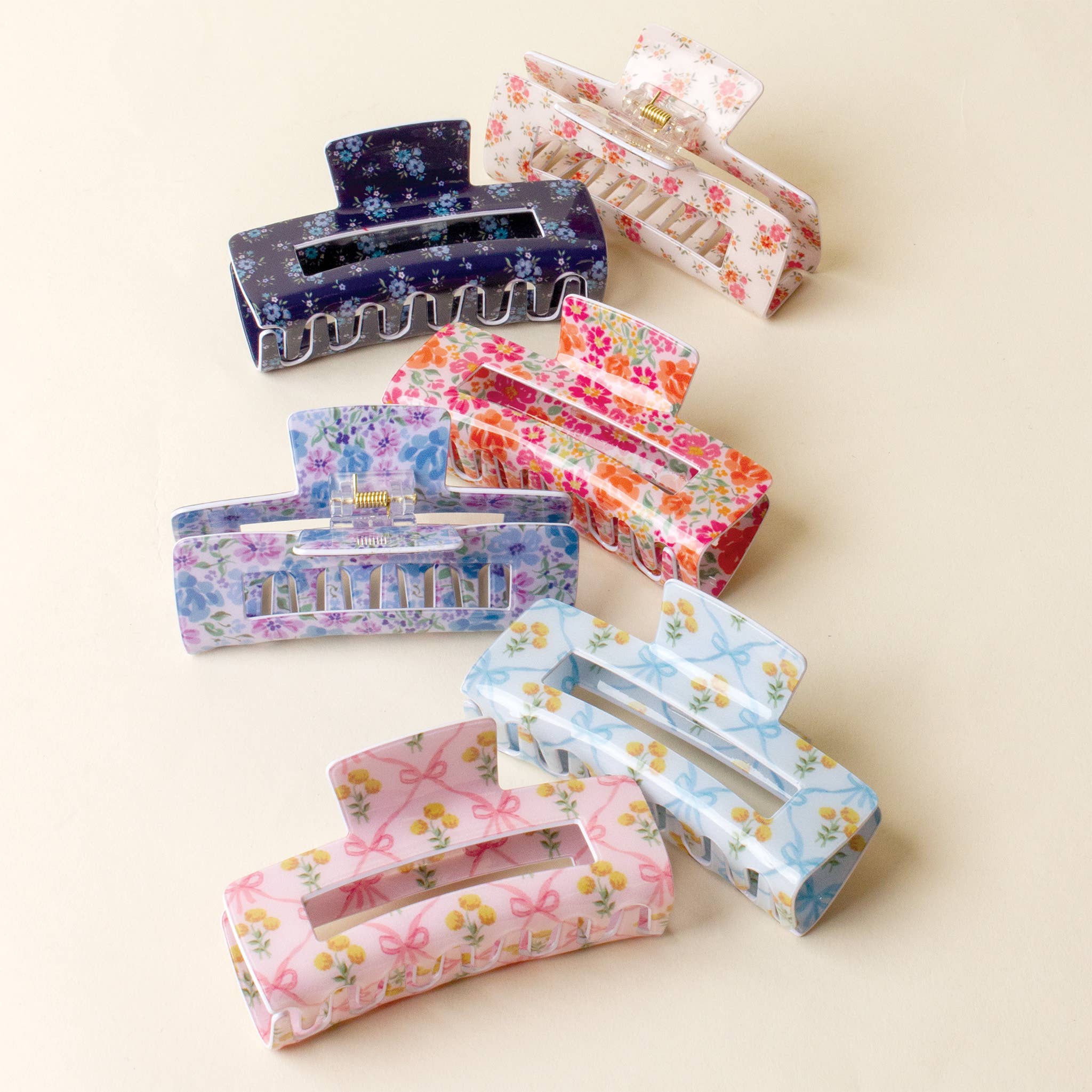 Pink Bow & Floral Claw Clip