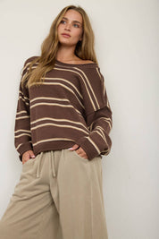 Brown Striped Pullover showing long sleeves