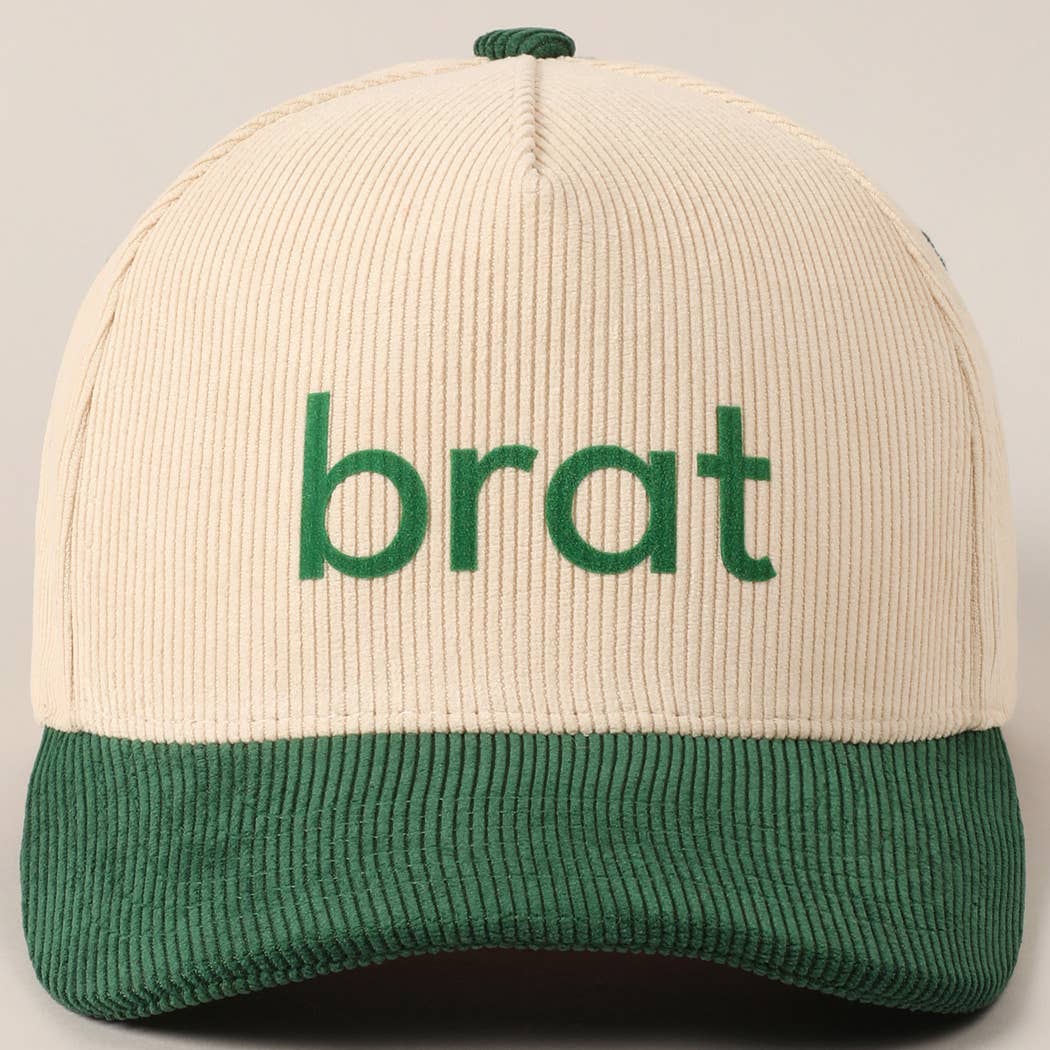 Brat Typographic Two-Tone 5 Panel Corduroy Baseball Cap