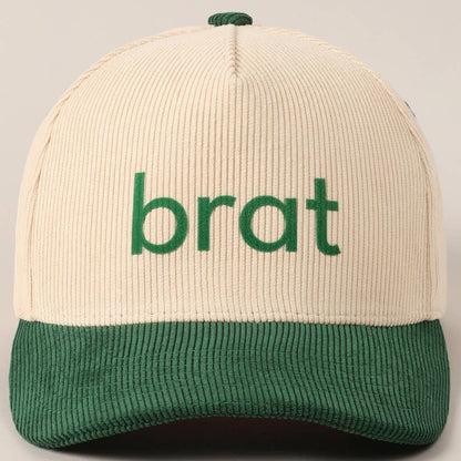 Brat Typographic Two-Tone 5 Panel Corduroy Baseball Cap