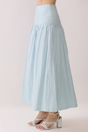 Blue Striped Drop Waist Midi Skirt