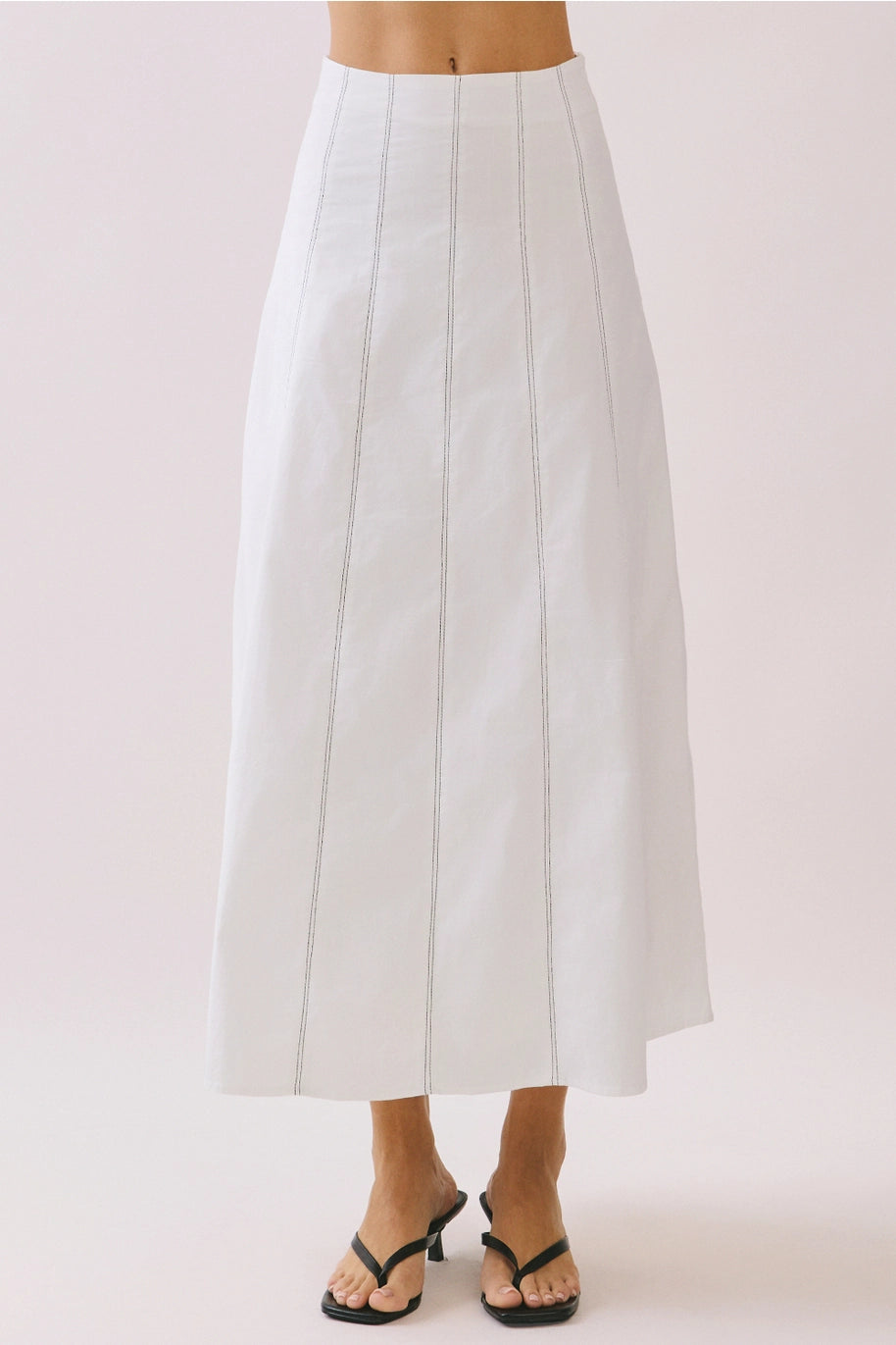 White Contrast Detail Maxi Skirt