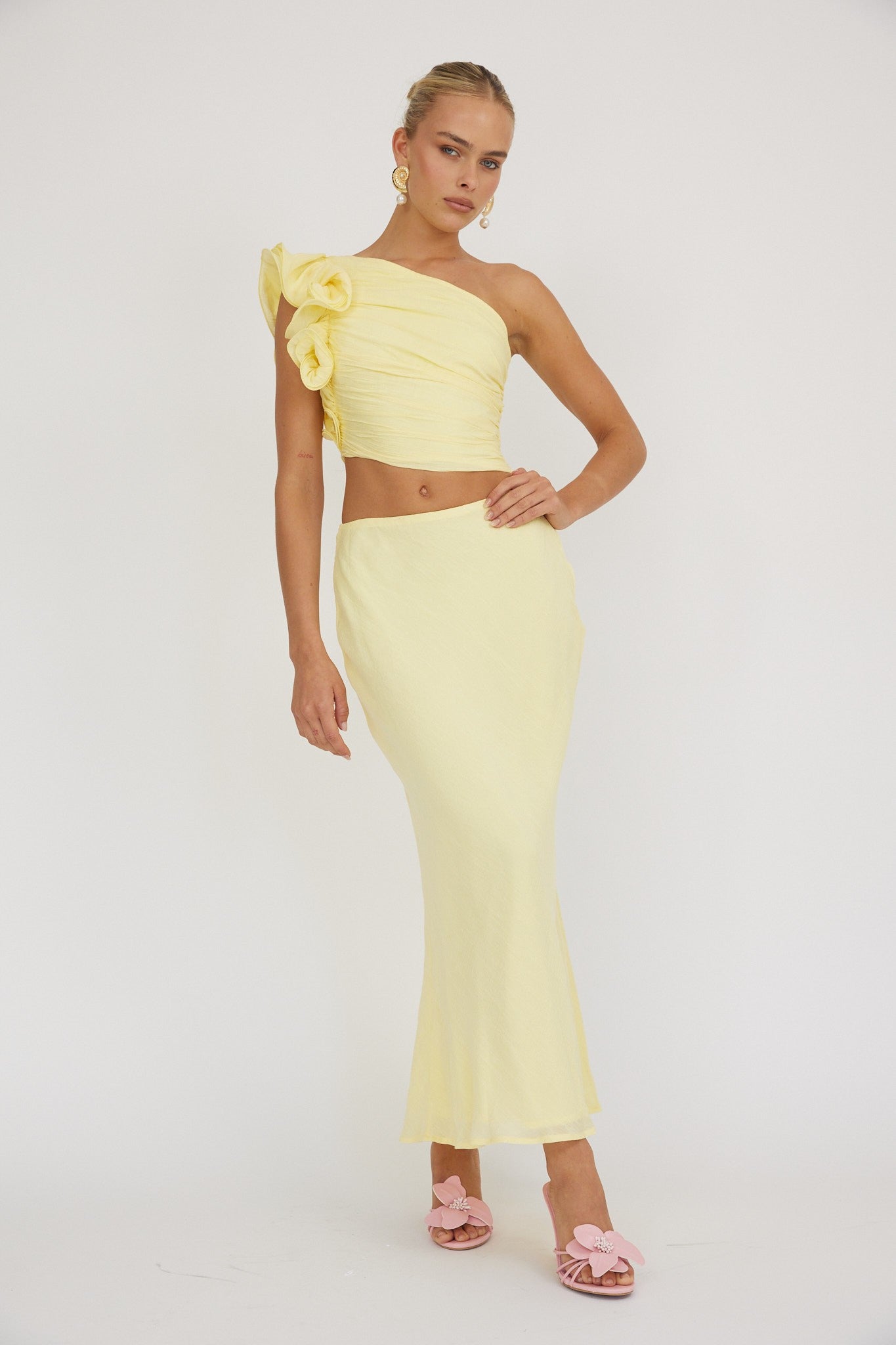 Yellow Ruffle Top & Skirt Set
