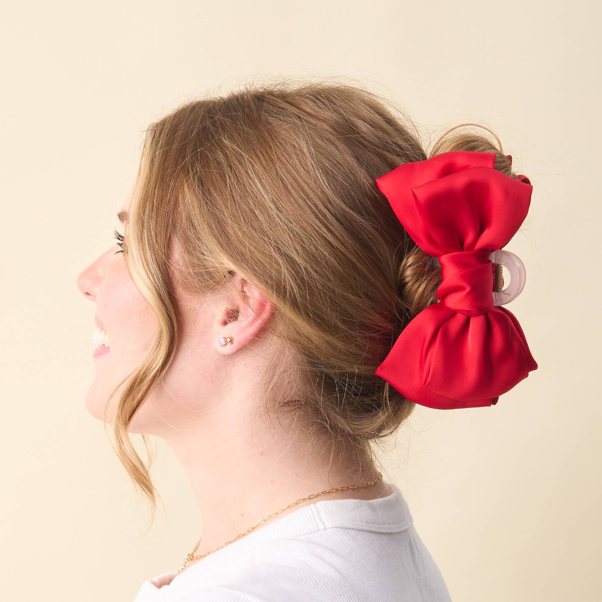 Satin Bow Claw Clip-Red