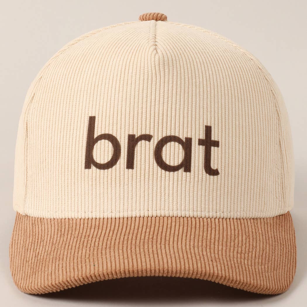 Brat Typographic Two-Tone 5 Panel Corduroy Baseball Cap