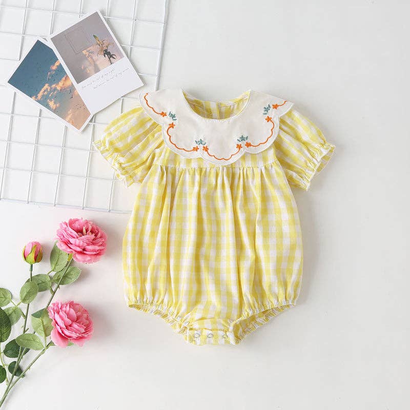 Yellow Gingham Baby Girl Romper