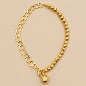 Gold Mixed Link Ball Pendant Necklace