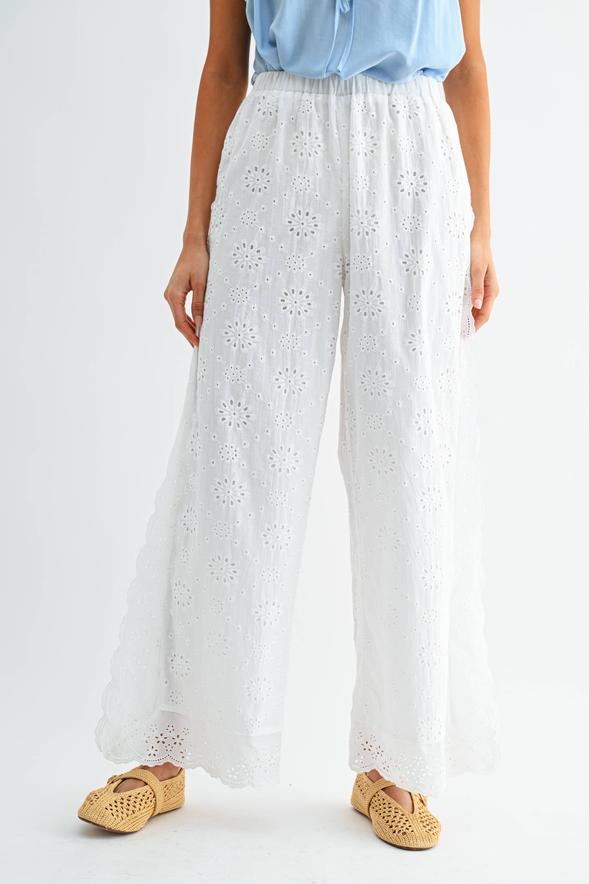 White Floral Eyelet Pants