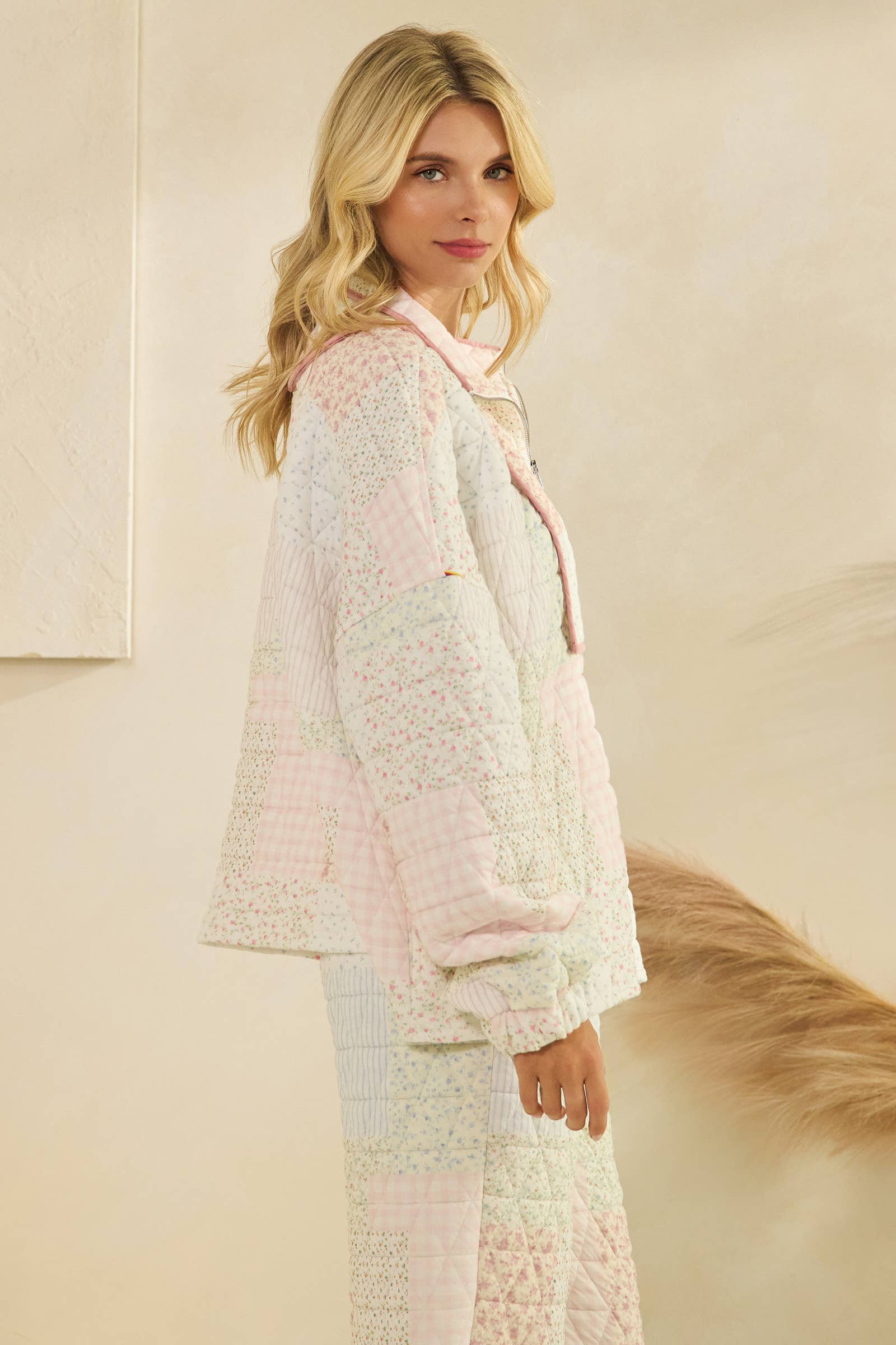 Floral Quilted Quarter Zip