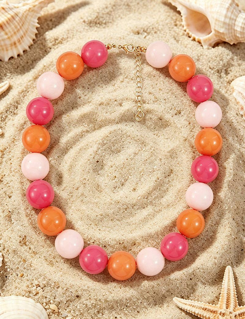 Pink & Orange Ball Bead Necklace