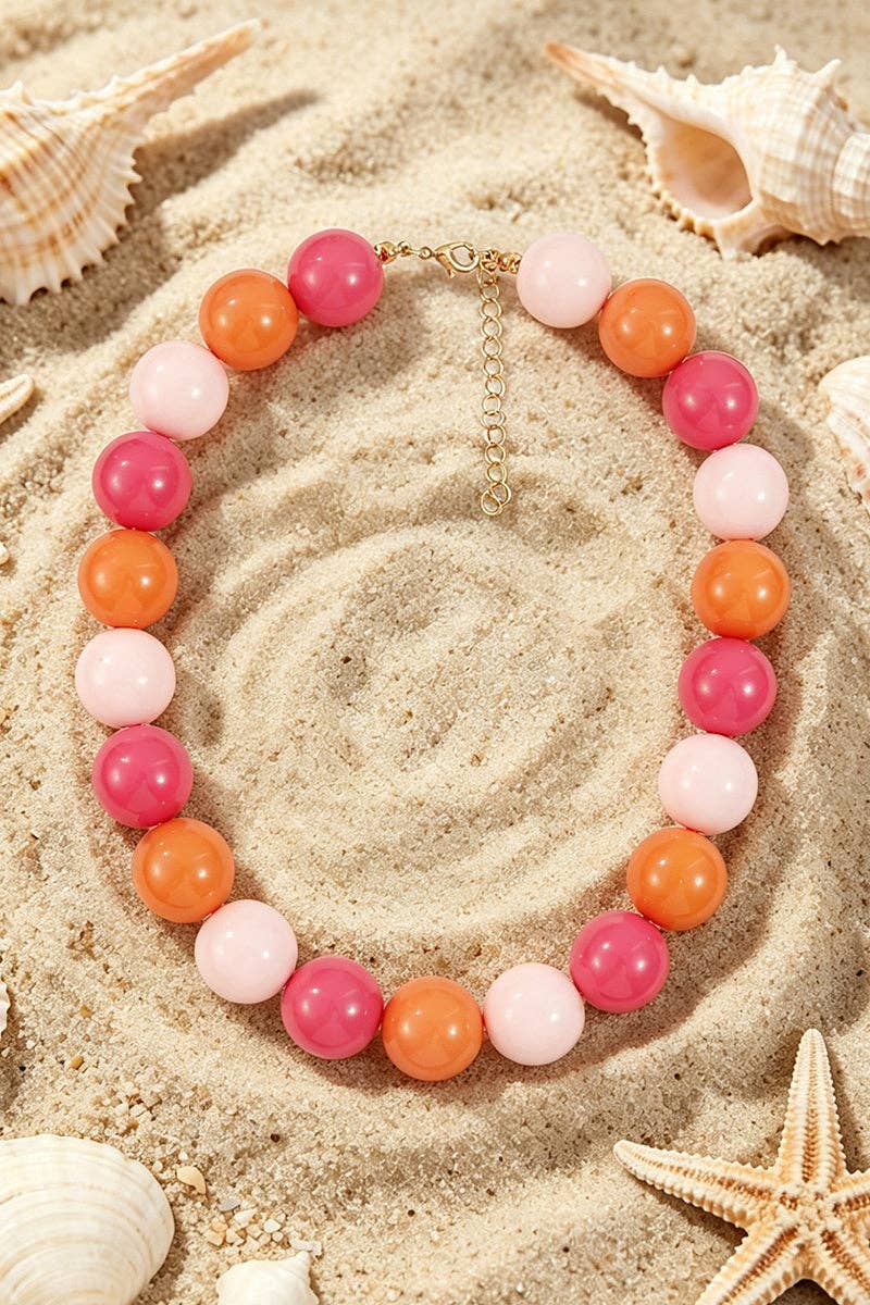 Pink & Orange Ball Bead Necklace