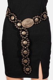 Black & Gold Large Ornate Western Oval Disc Belt