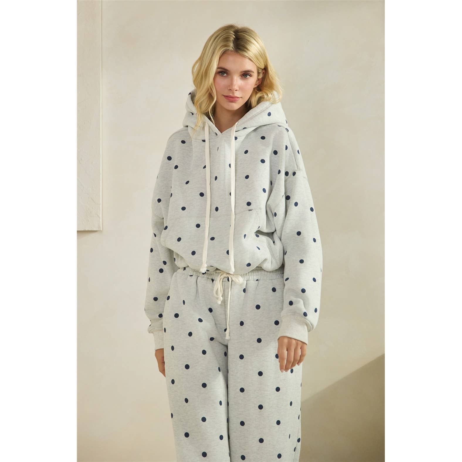 Printed Bubble Hem Knit Hoodie