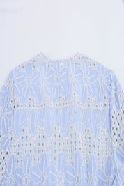 Blue Embroidered Short Sleeve Dress