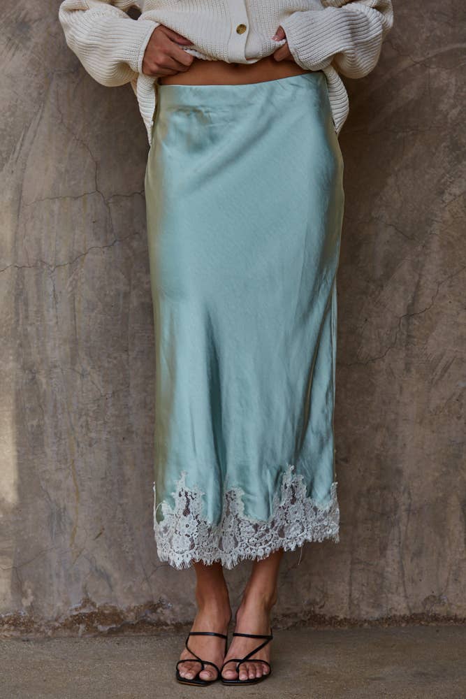Mint Satin Mid Skirt