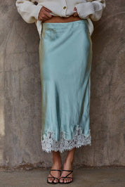 Mint Satin Mid Skirt