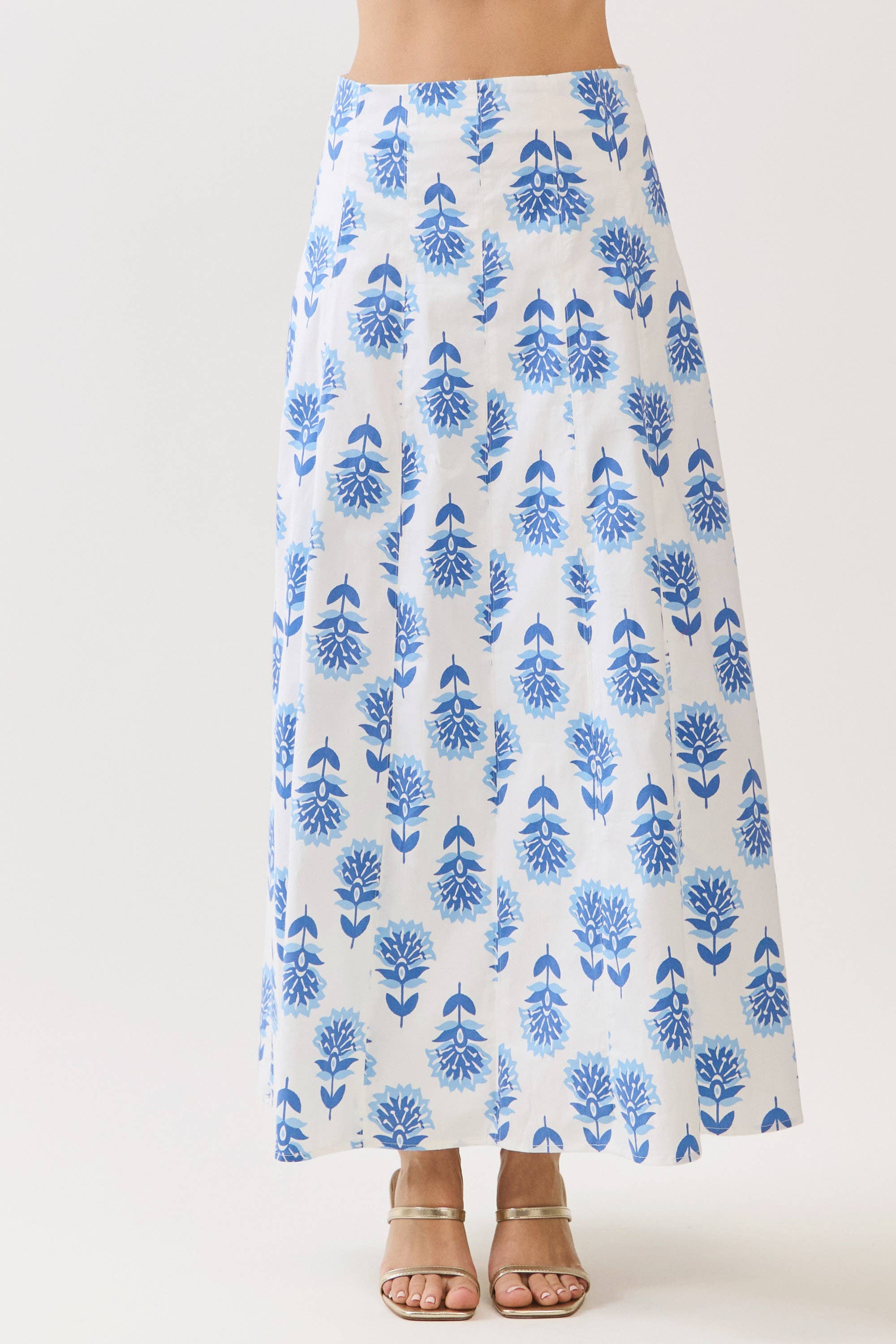 Blue Printed Maxi Skirt