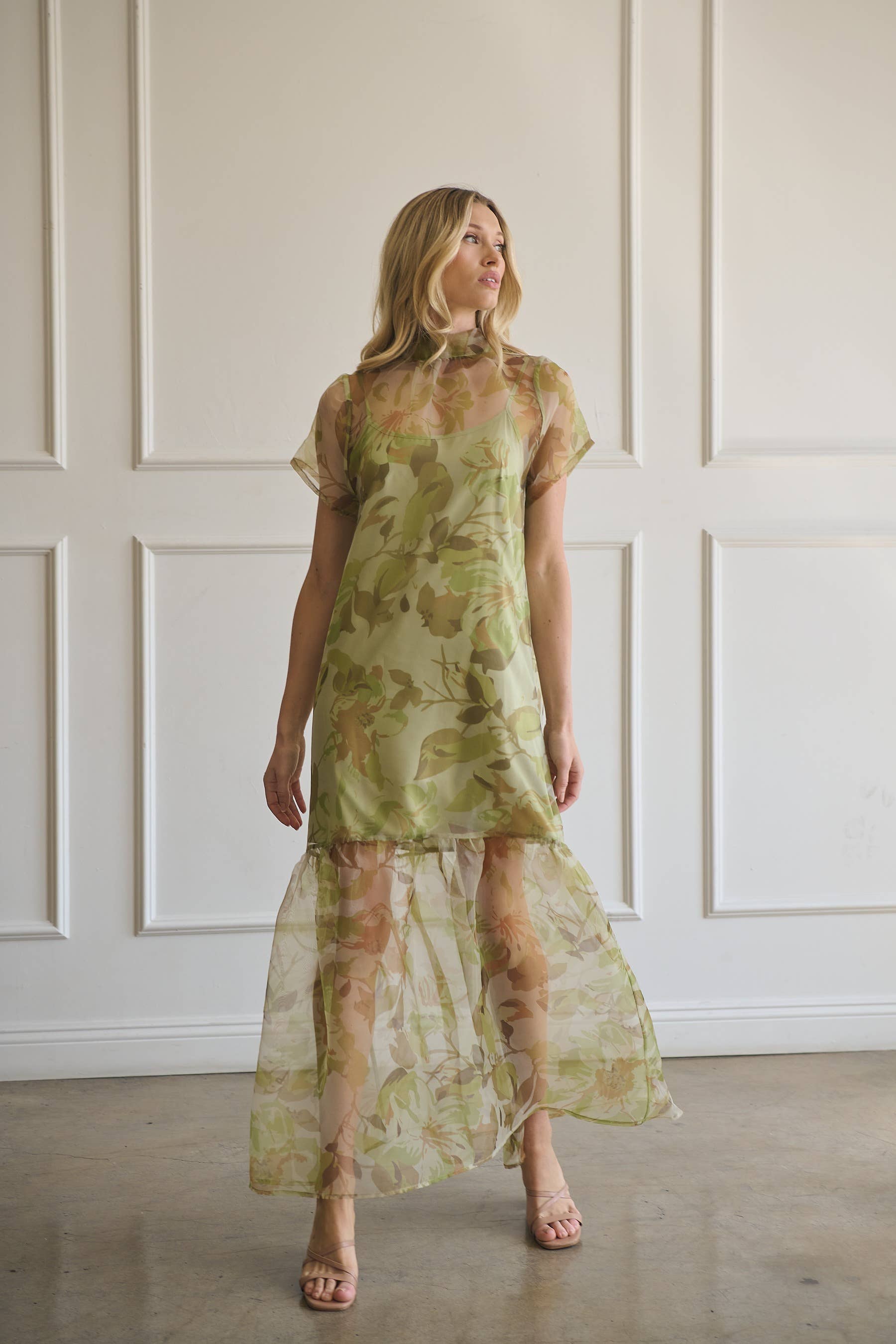 Green Organza Maxi Dress