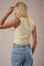 Yellow Sleeveless High Neck Stripe Top