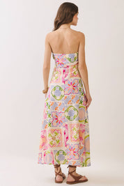 Tile Print Strapless Maxi Dress