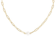 Gold Paperclip Necklace With Pearl