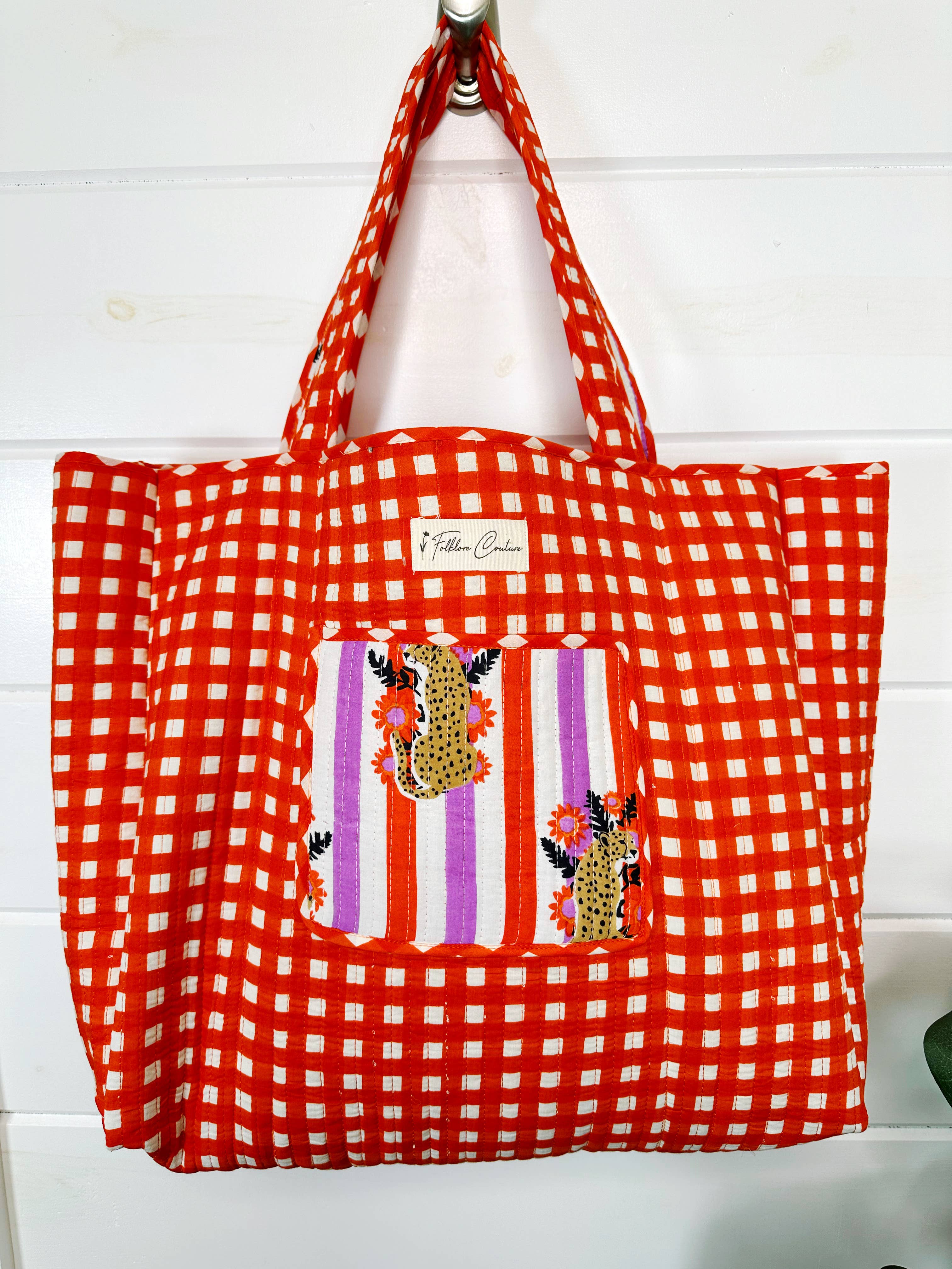 Striped Jaguar Large Quilted Tote Bag
