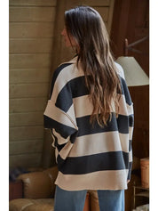 Navy & Cream Striped Half Zip