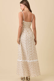 Floral Eyelet Contrast Maxi Dress