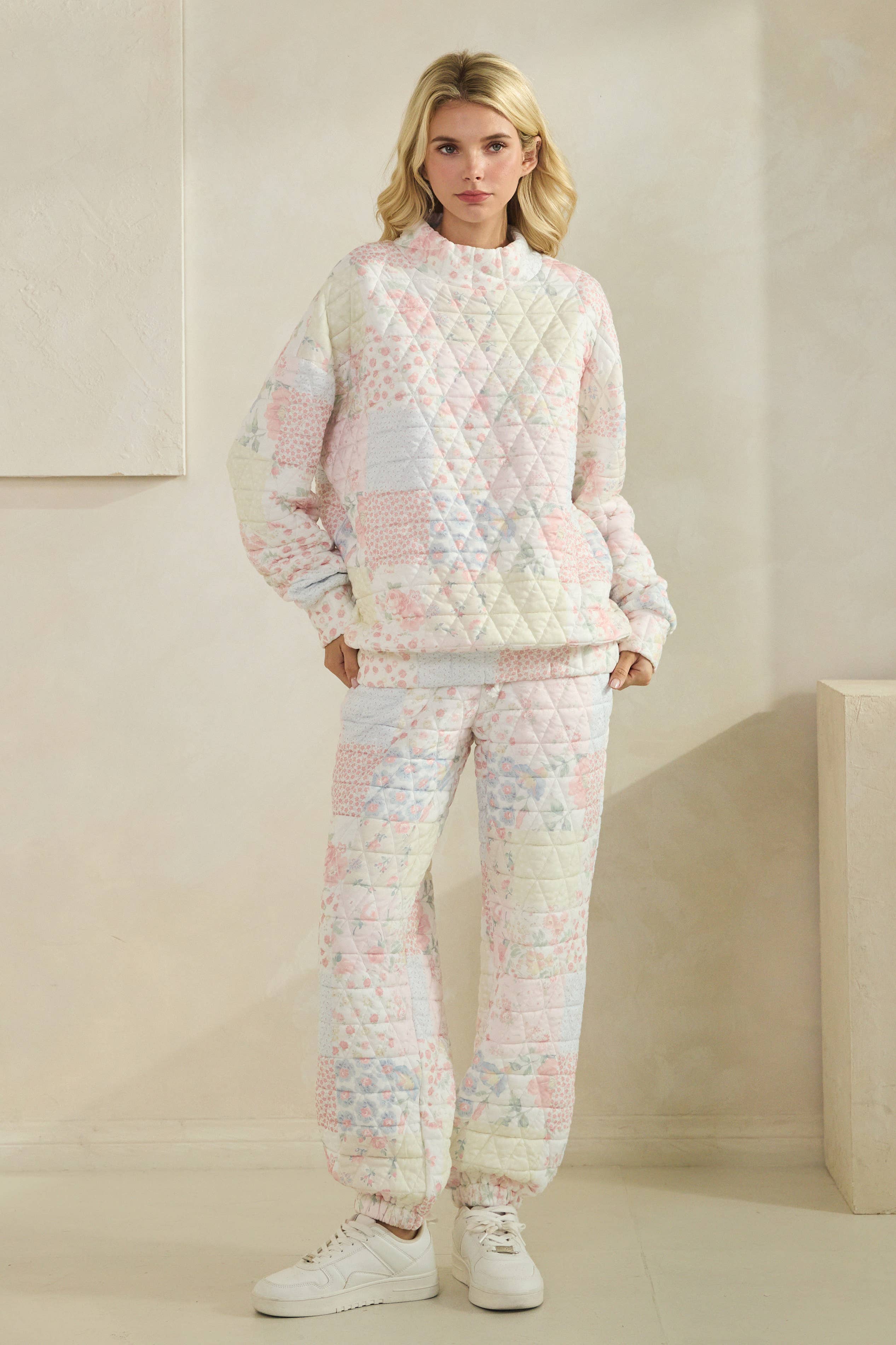 Floral textured mock neck sweater