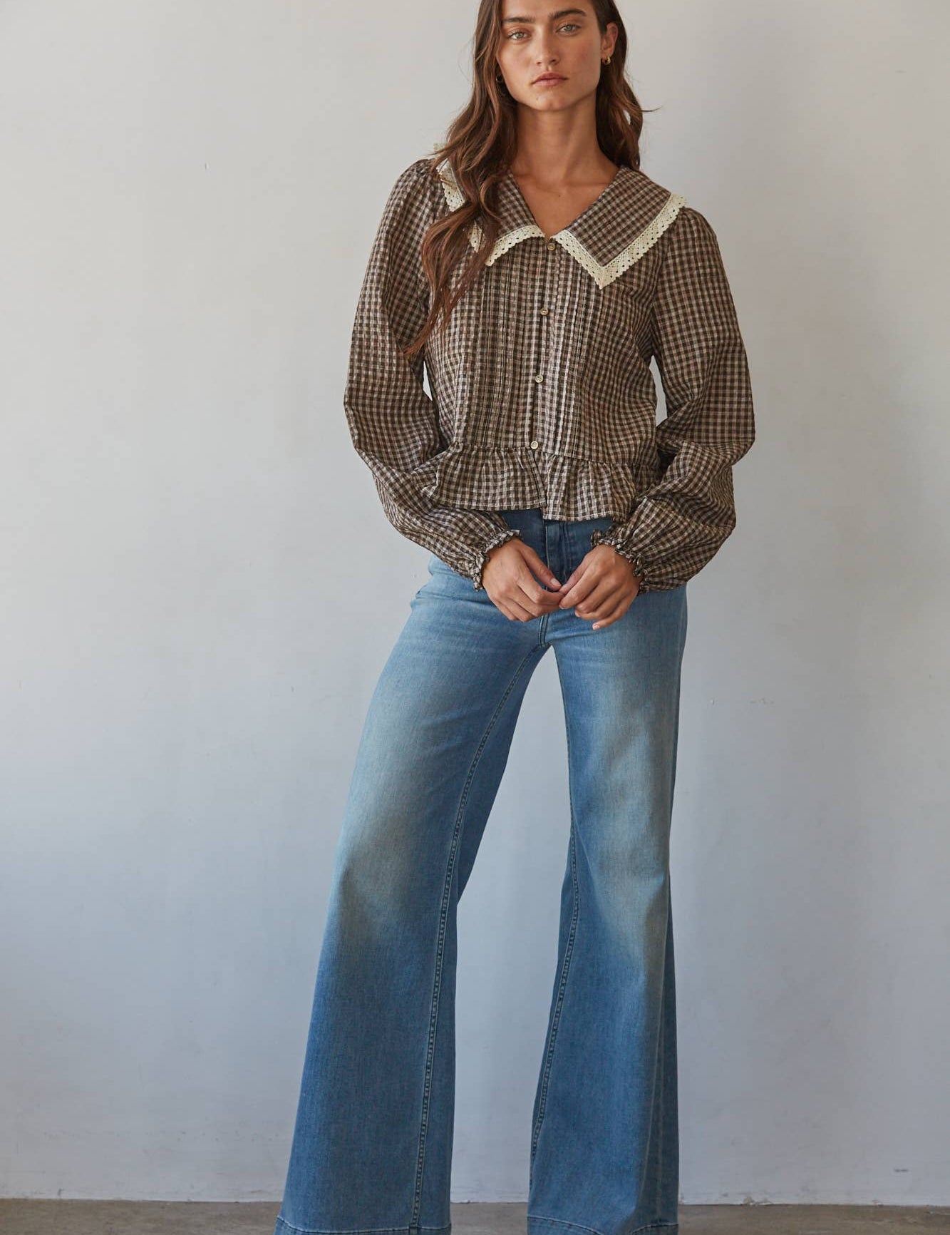 Brown Gingham Top