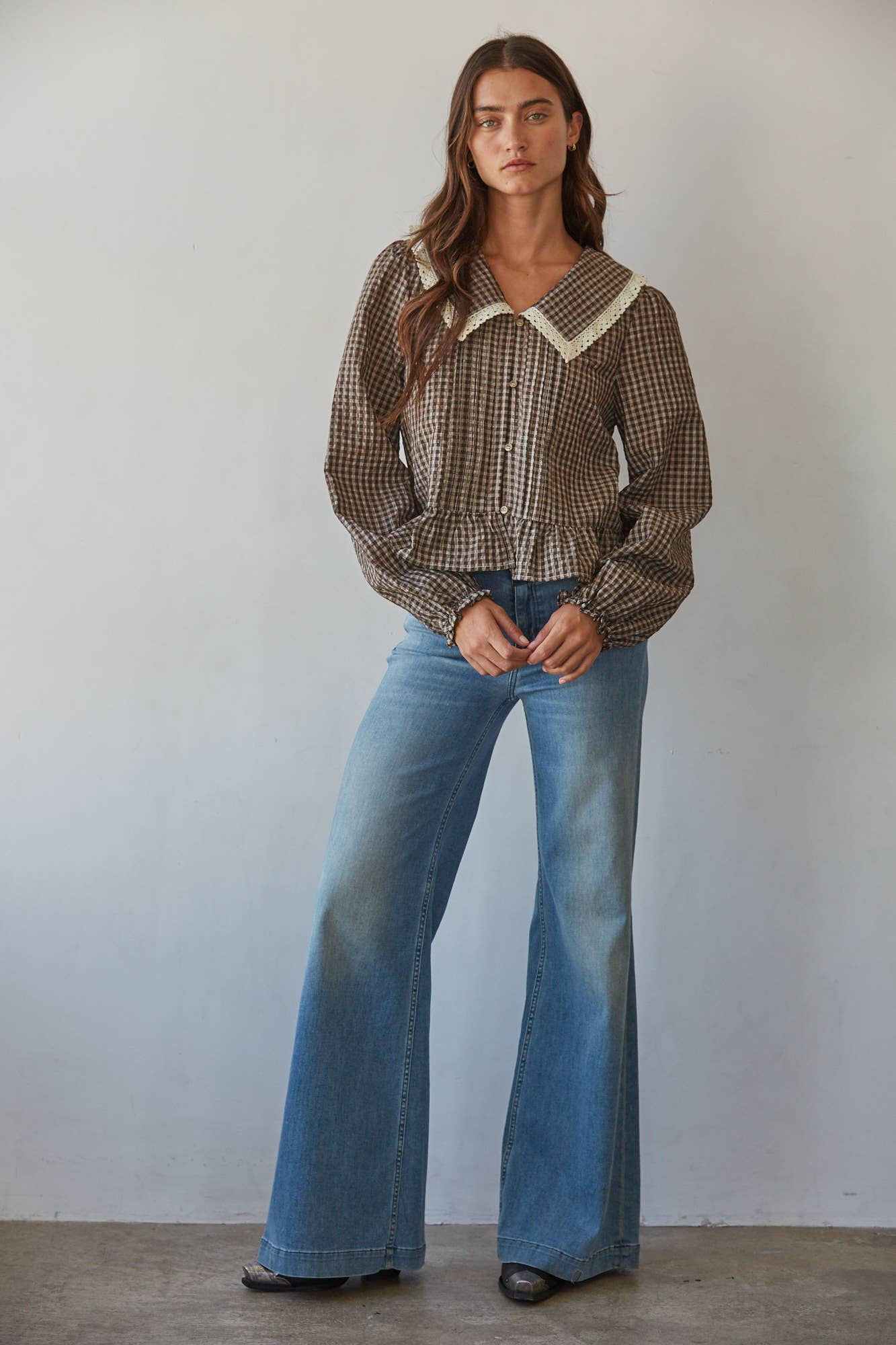 Brown Gingham Top