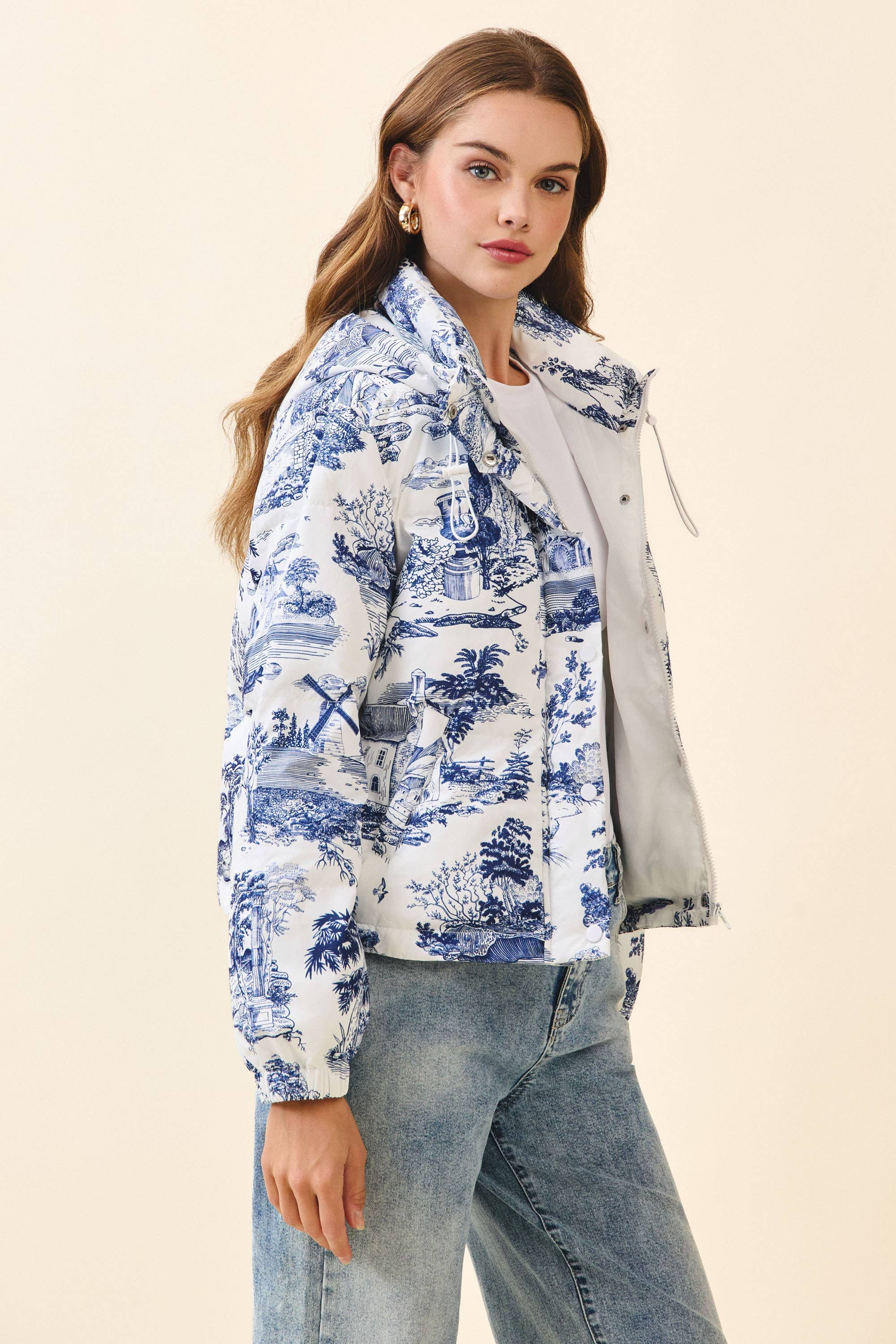 Abstract Print Puffer Jacket