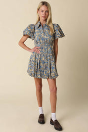 Blue & Gold Floral Mini Dress